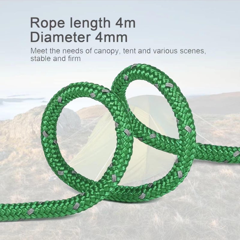 Smithok 8 Pack 4mm Guy Lines Ultralight Tent Cords with Aluminum Adjuster Tensioner Outdoor Camping Guylines Ropes for Tent Tarp,Climbing,Hiking Backpacking (Green) - Image 3
